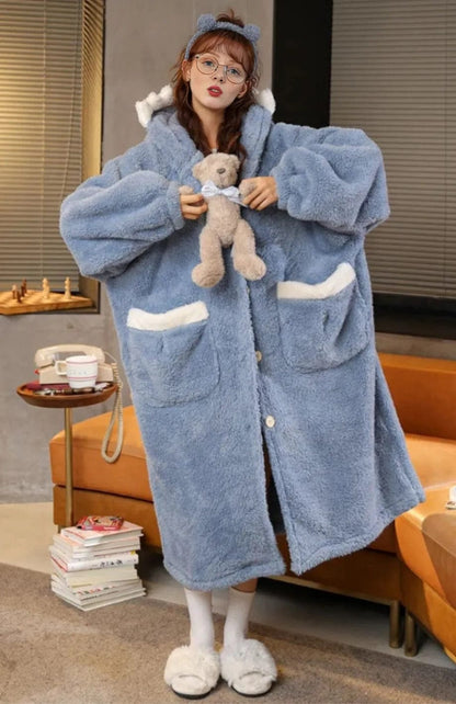 Peignoir Capuche Polaire Femme | POLAIRE studio® BLEU / M