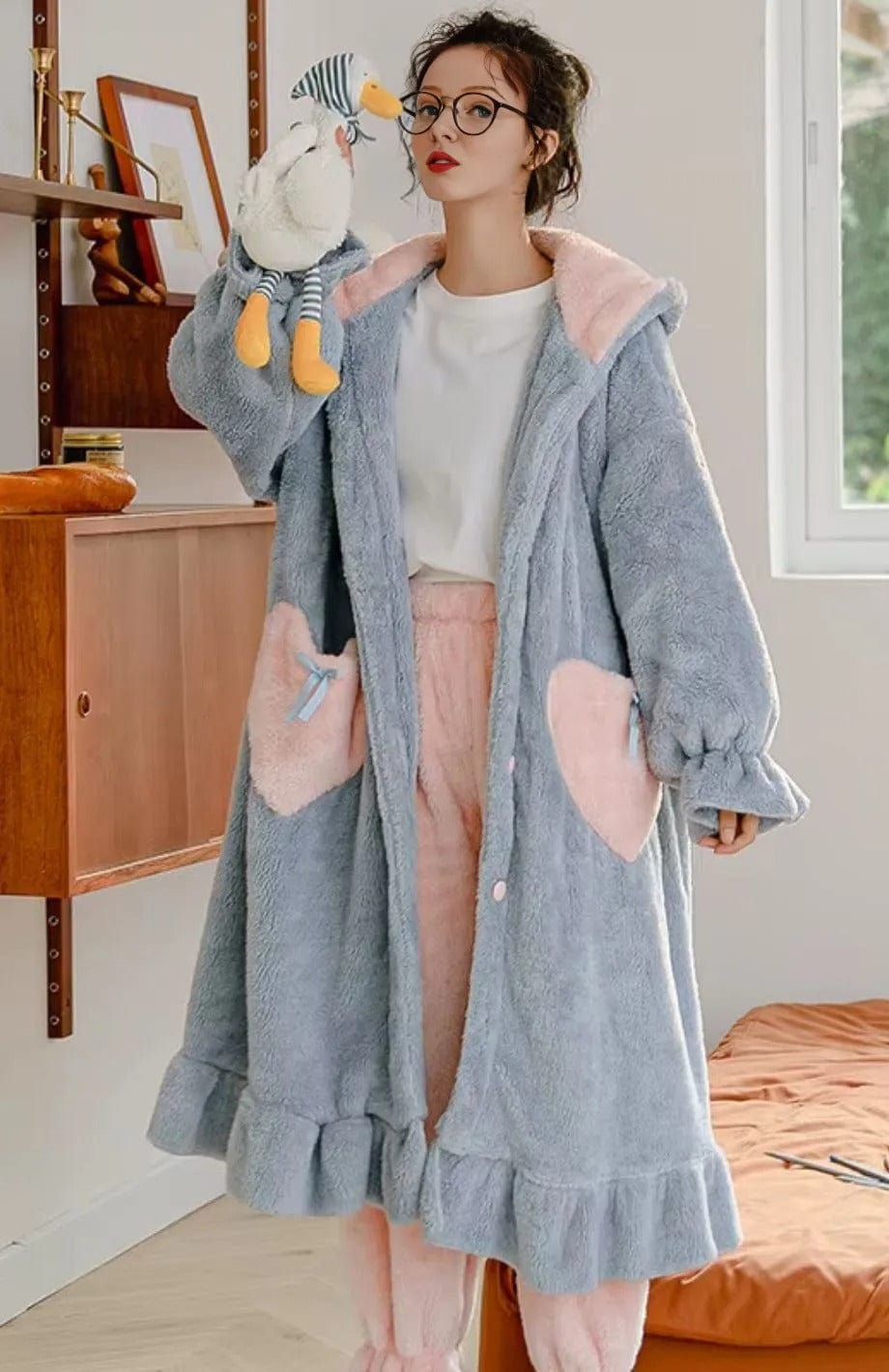 Peignoir Capuche Polaire Femme | POLAIRE studio® BLEU ROSE / M