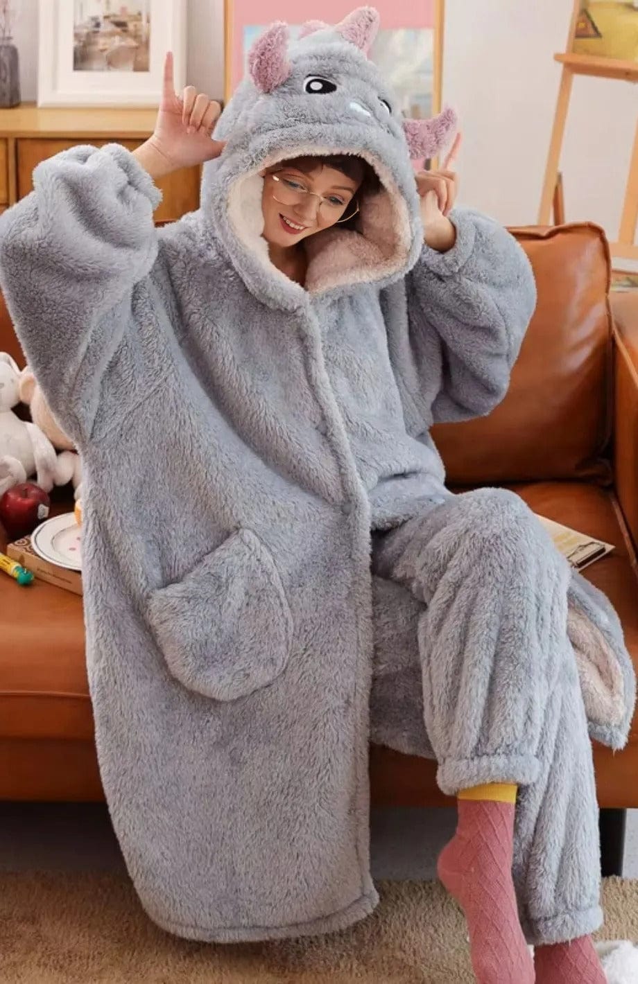 Peignoir Capuche Polaire Femme | POLAIRE studio® GRIS / M