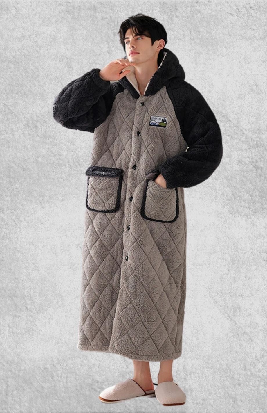 Peignoir Homme Polaire Chaud | Polaire Studio GRIS NOIR / L