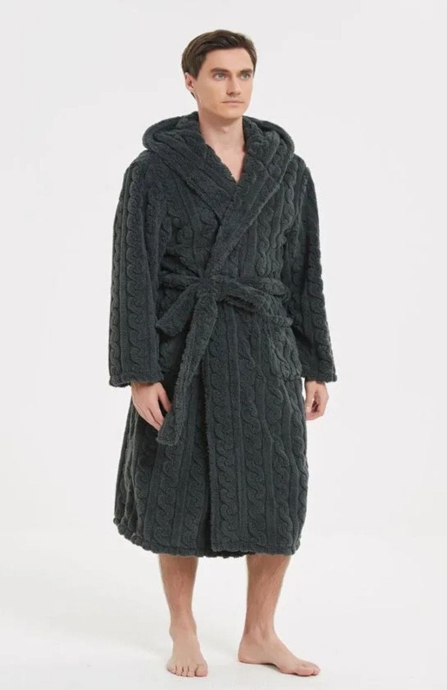 Peignoir Homme Polaire Long | POLAIRE studio® GRIS FONCÉ / M