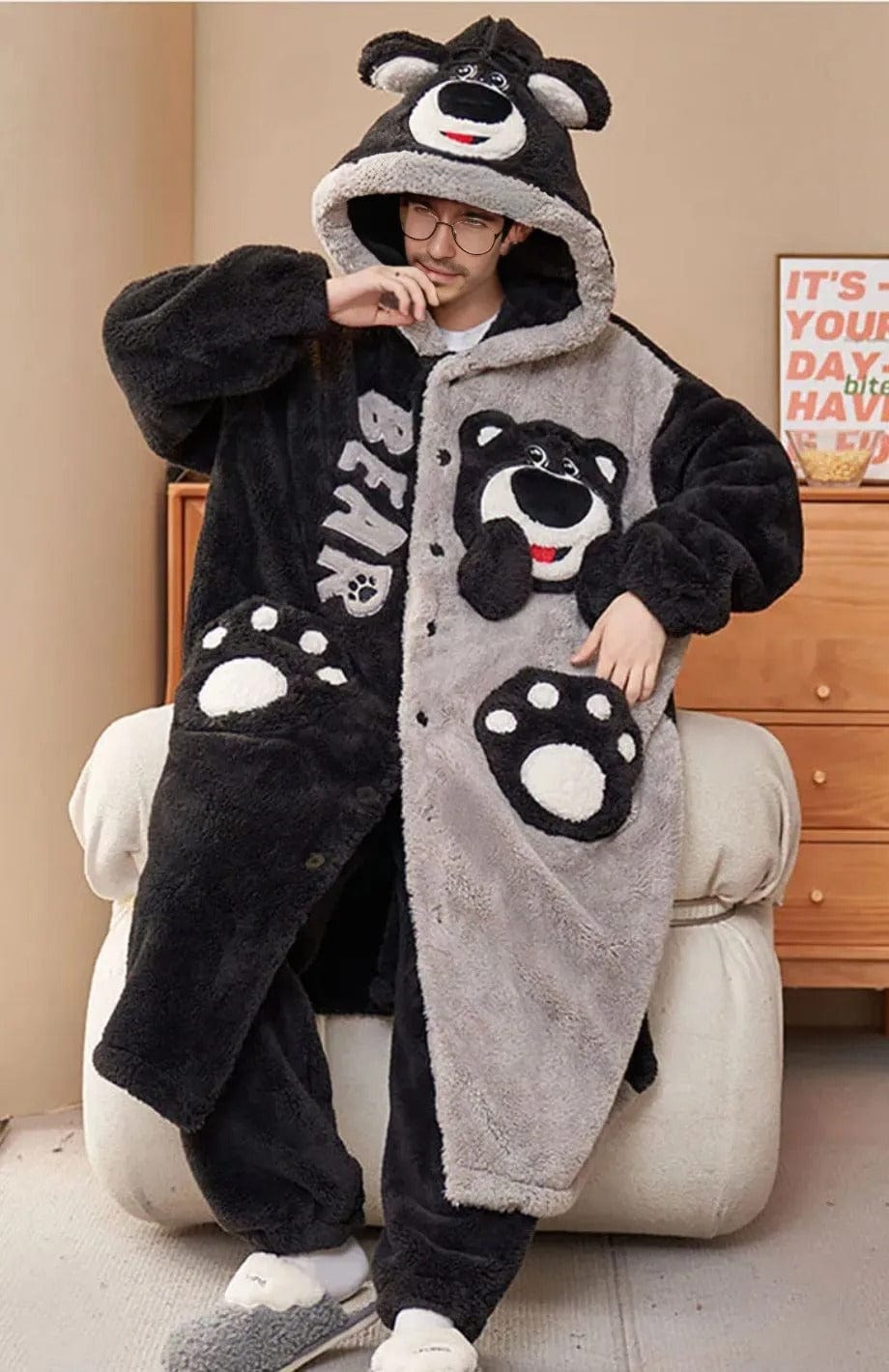 Peignoir Polaire Ado Garçon | POLAIRE studio® NOIR GRIS / L