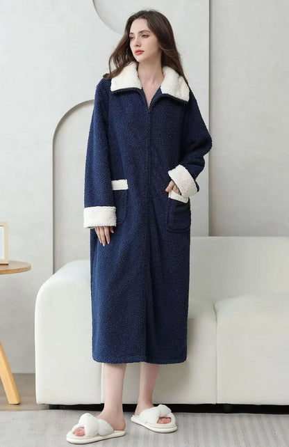 Peignoir Polaire Zippé Femme | POLAIRE studio® BLEU MARINE / XL