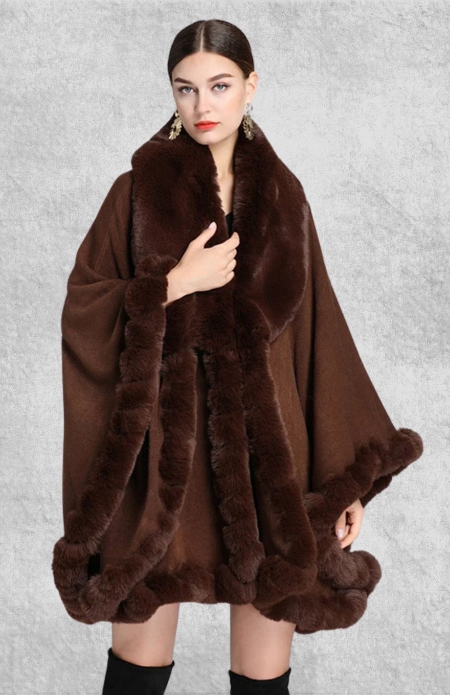 Poncho Plaid Polaire Femme | Polaire Studio CAFÉ / TAILLE UNIQUE