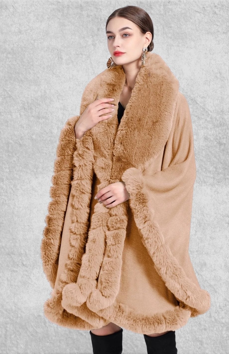 Poncho Plaid Polaire Femme | Polaire Studio CARAMEL / TAILLE UNIQUE