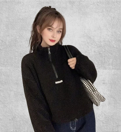 Pull Polaire Zippé Femme | Polaire Studio NOIR / M