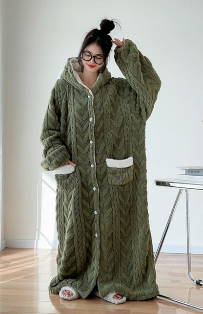 Robe De Chambre Femme Polaire Longue Grande Taille | POLAIRE studio® VERT MILITAIRE / 4XL