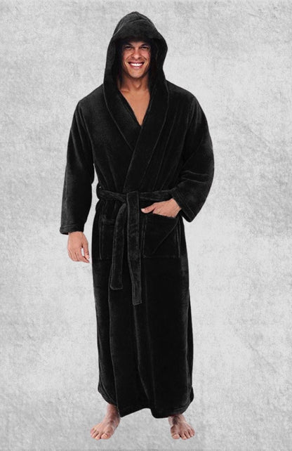 Robe De Chambre Homme Polaire Capuche | Polaire Studio NOIR / S