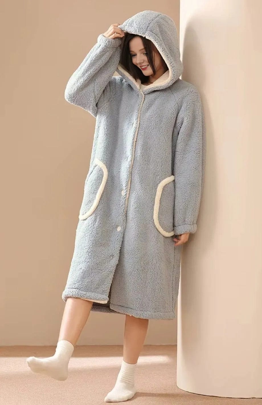 Robe De Chambre Polaire Femme Avec Boutons | POLAIRE studio® BLEU / M-160cm-40-60kg