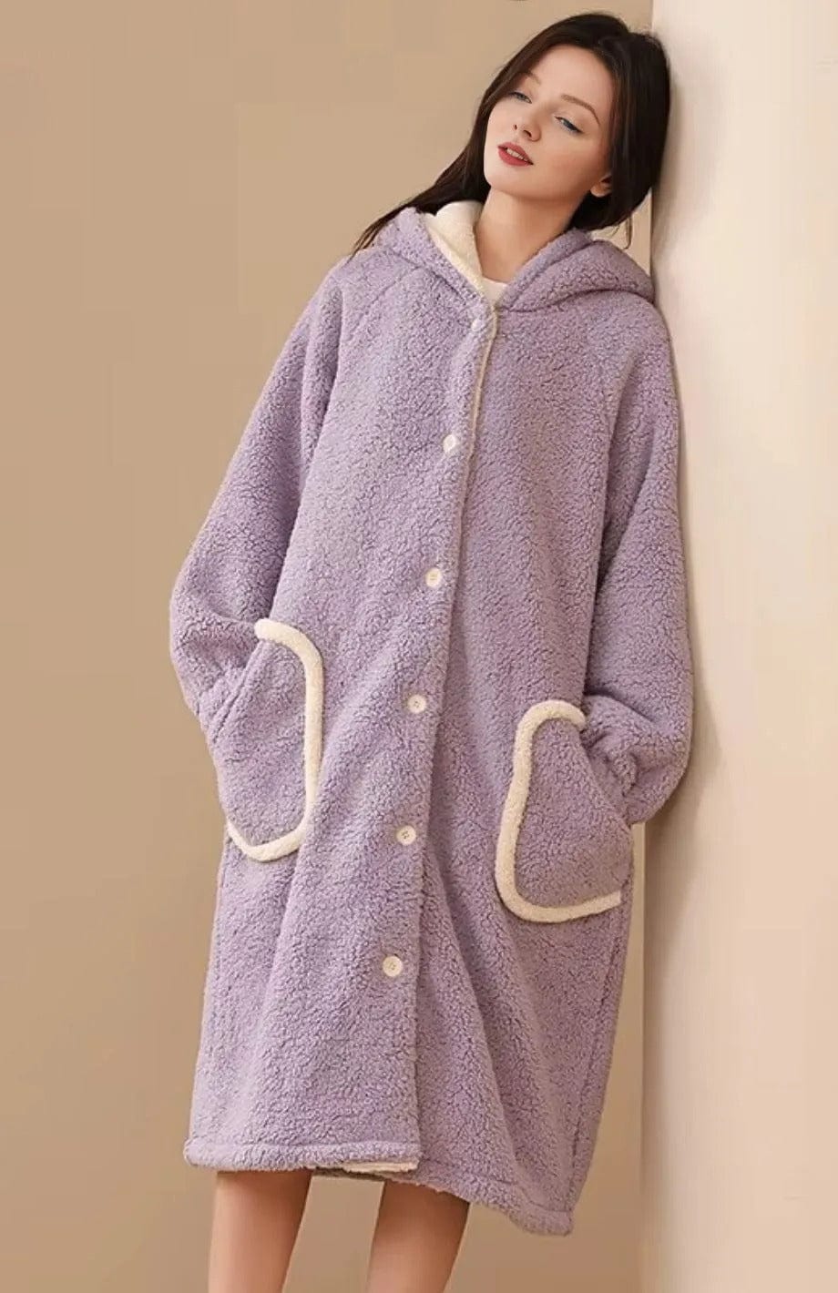 Robe De Chambre Polaire Femme Avec Boutons | POLAIRE studio® VIOLET / M-160cm-40-60kg