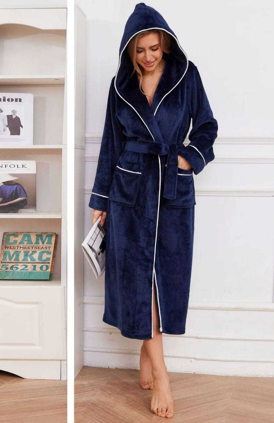 Robe De Chambre Polaire Femme Avec Capuche | POLAIRE studio® BLEU MARINE / M