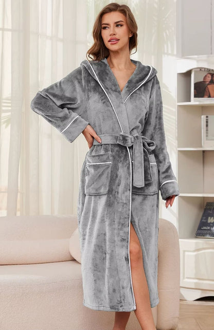 Robe De Chambre Polaire Femme Avec Capuche | POLAIRE studio® GRIS / M