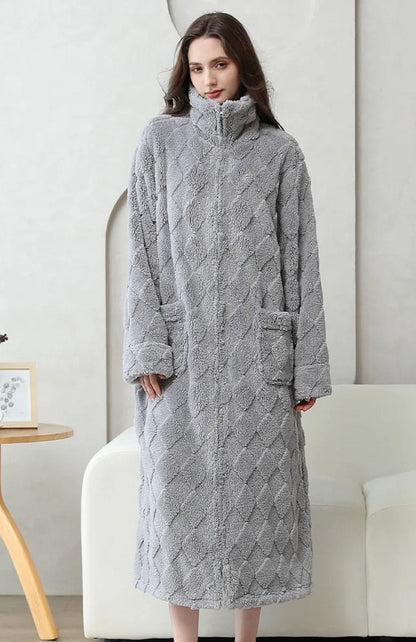 Robe De Chambre Polaire Femme Avec Fermeture Eclair | POLAIRE studio® GRIS / M