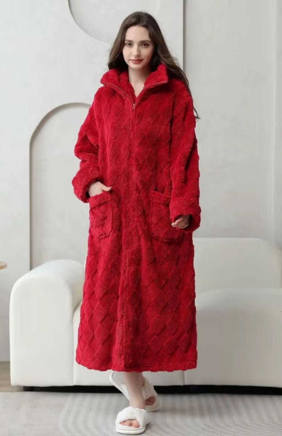 Robe De Chambre Polaire Femme Avec Fermeture Eclair | POLAIRE studio® ROUGE / M