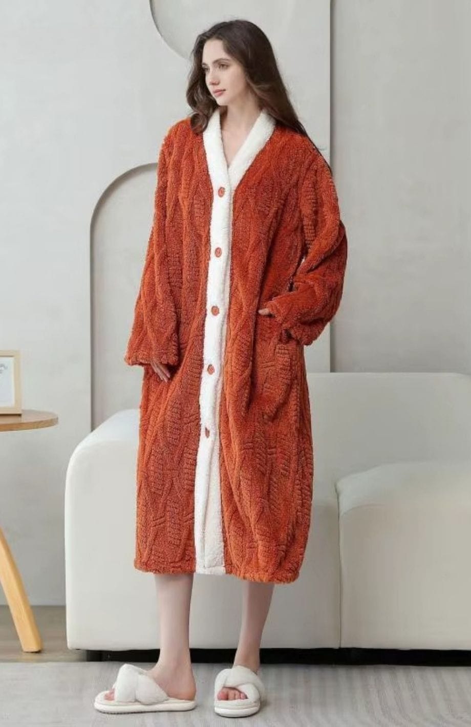 Robe De Chambre Polaire Femme Boutonnée | POLAIRE studio® ORANGE / M