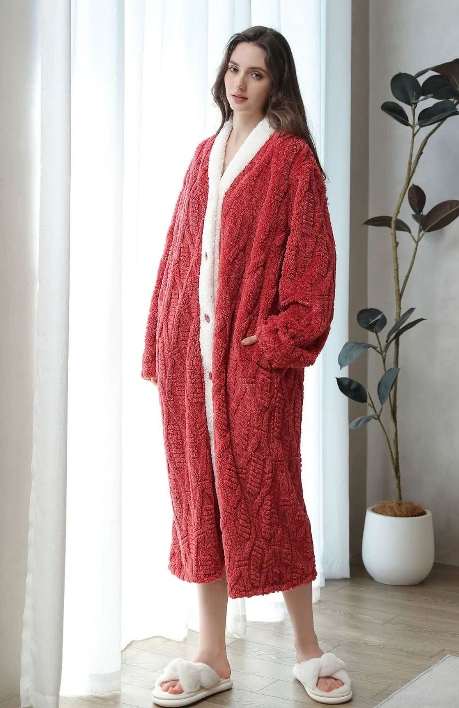 Robe De Chambre Polaire Femme Boutonnée | POLAIRE studio® ROUGE / M