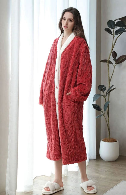 Robe De Chambre Polaire Femme Boutonnée | POLAIRE studio® ROUGE / M