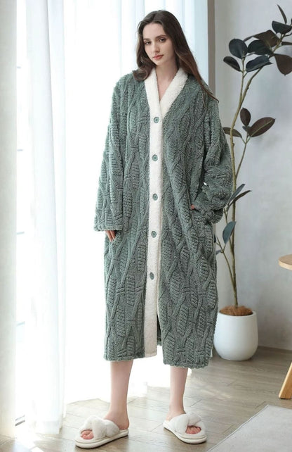 Robe De Chambre Polaire Femme Boutonnée | POLAIRE studio® VERT / M