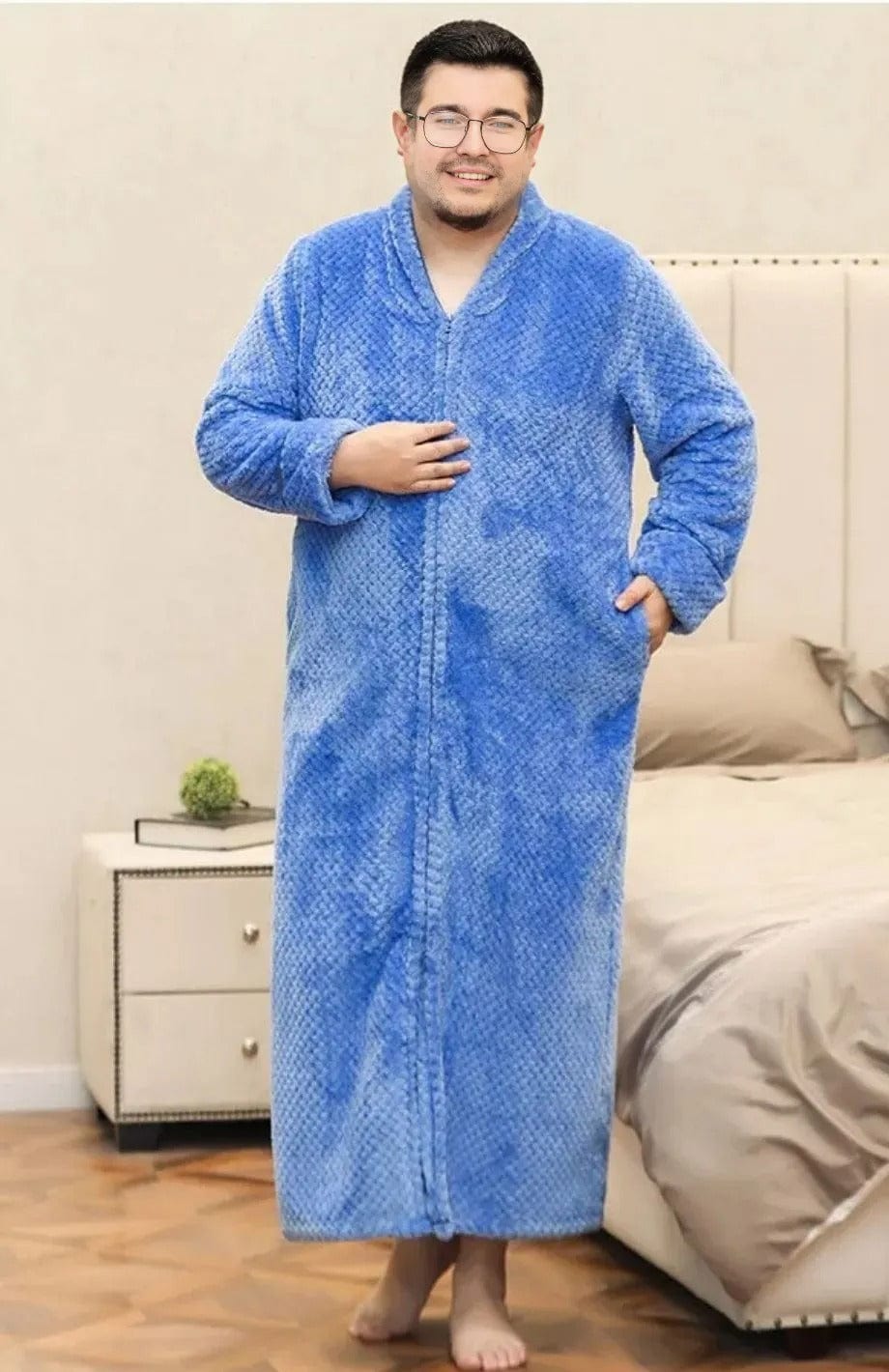 Robe De Chambre Polaire Homme Grande Taille | POLAIRE studio® BLEU / M (40-60Kg)