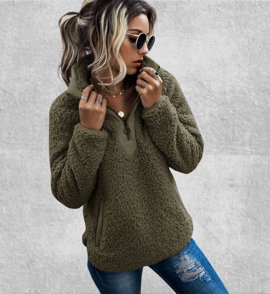 Sweat Zippé Polaire Femme | Polaire Studio VERT MILITAIRE / S